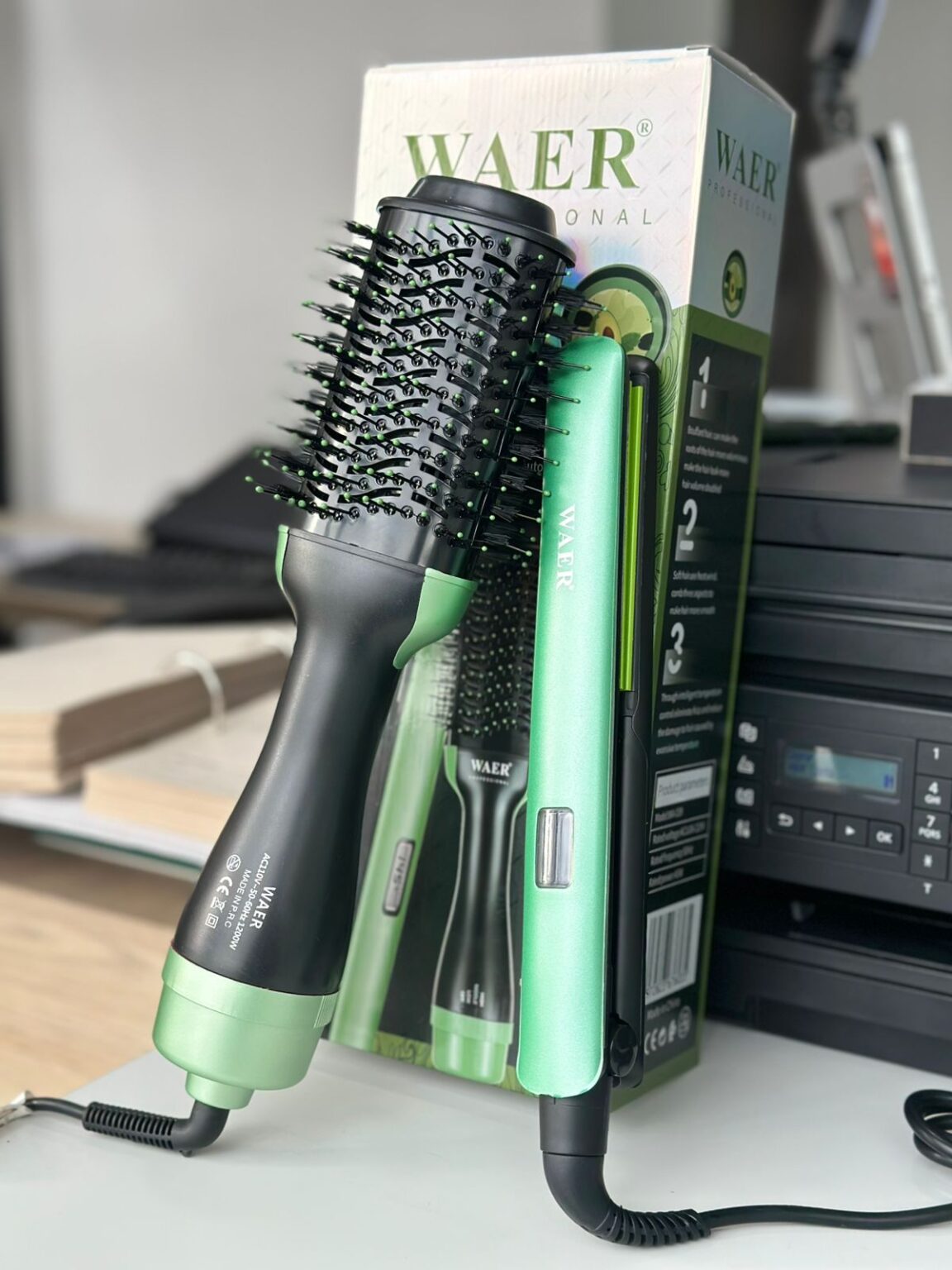 Kit Cepillo Secador Plancha Aguacate Combo Profesional 2en1
