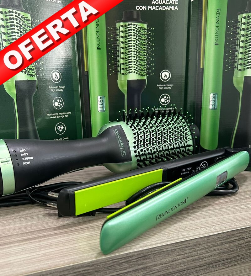 Kit Cepillo Secador Plancha Aguacate Combo Profesional 2en1